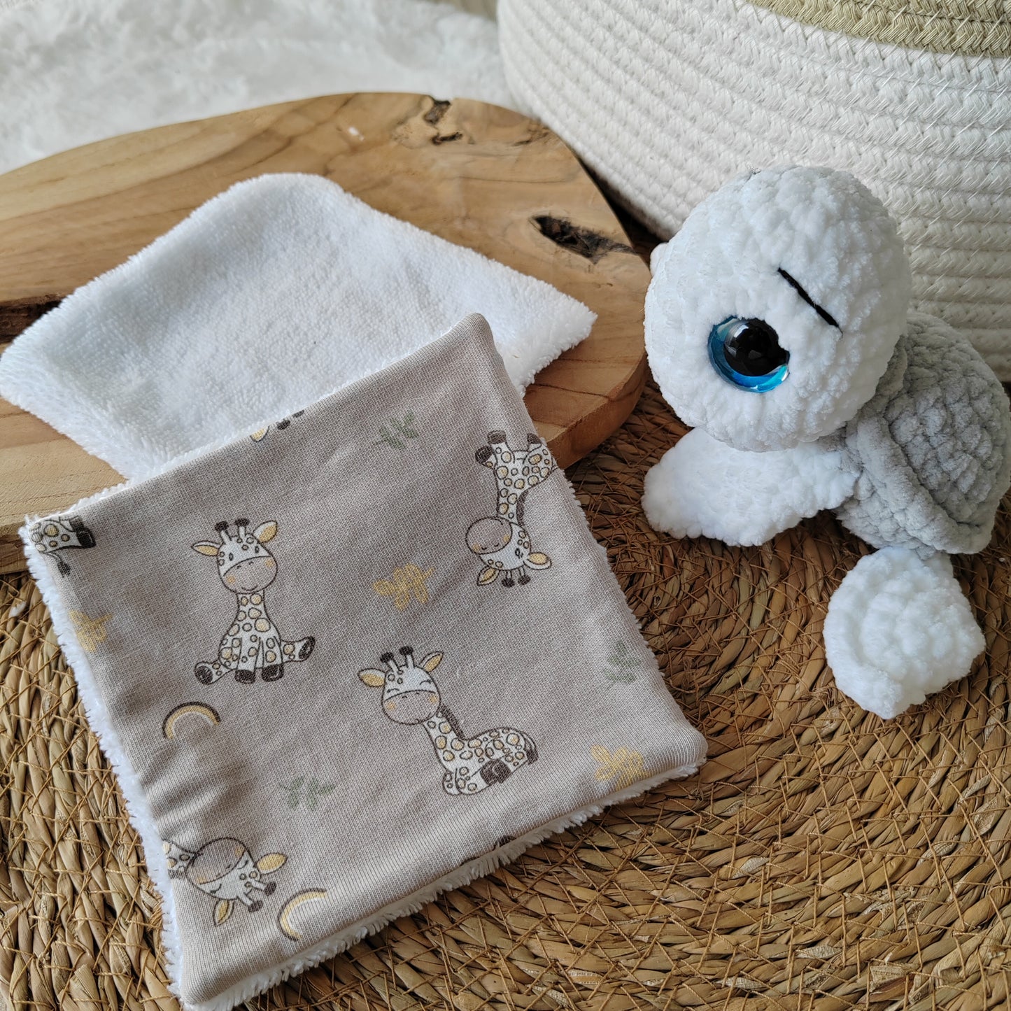 2 Débarbouillettes girafes beiges