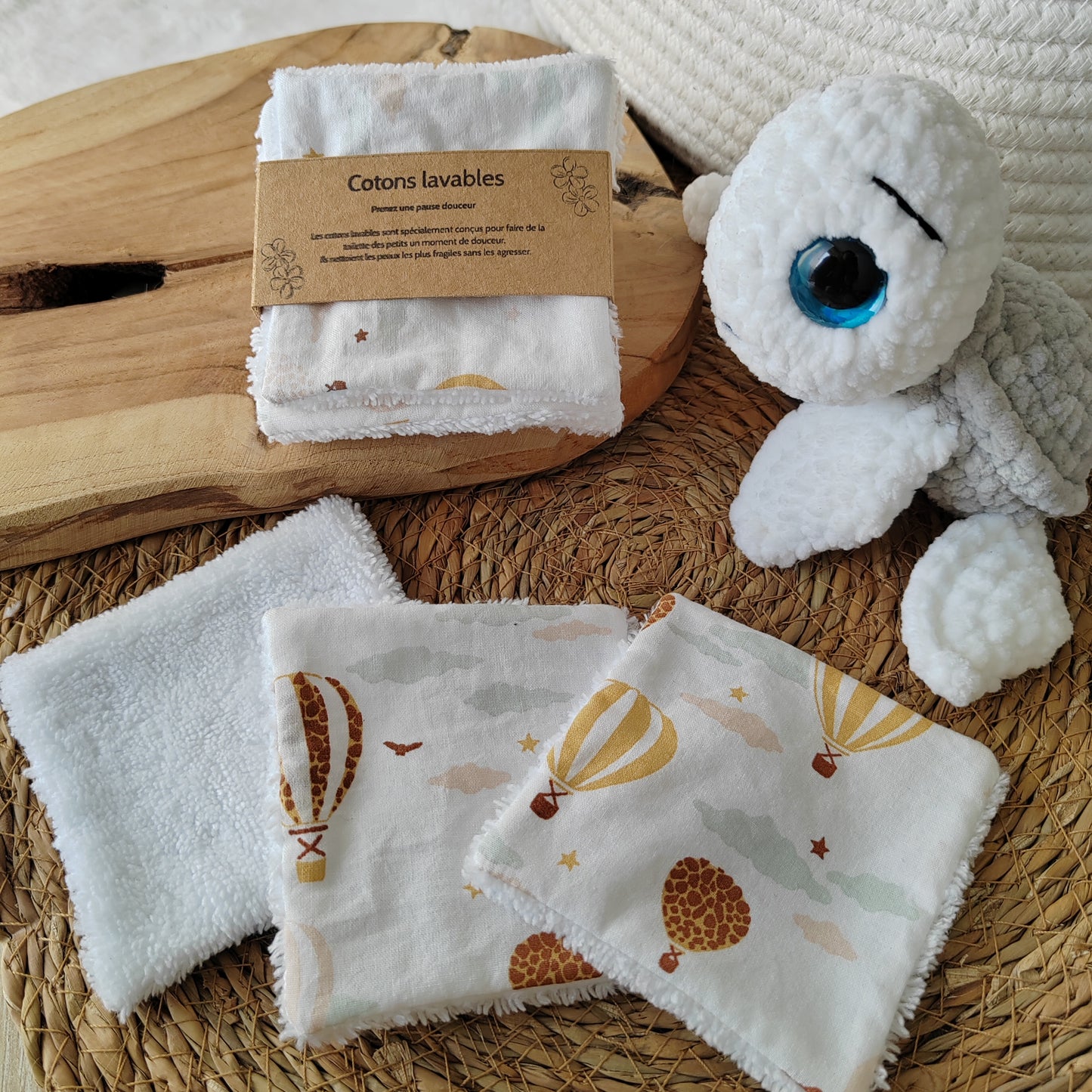 4 Cotons lavables bébé montgolfières