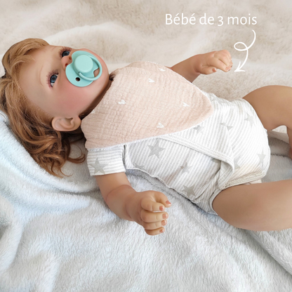 Lot de 2 bavoirs double gaze cœurs beige & fleuri cottage