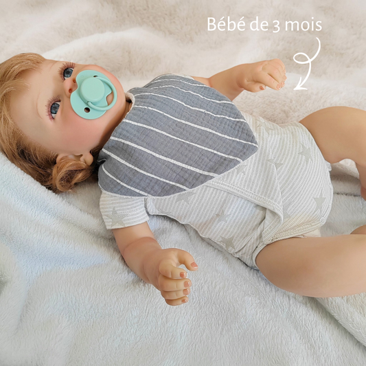 Lot de 2 bavoirs double gaze vert d'eau & rayé bleu