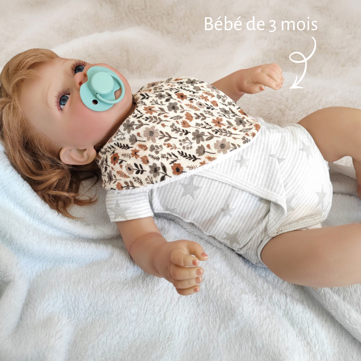 Lot de 2 bavoirs double gaze cœurs beige & fleuri cottage