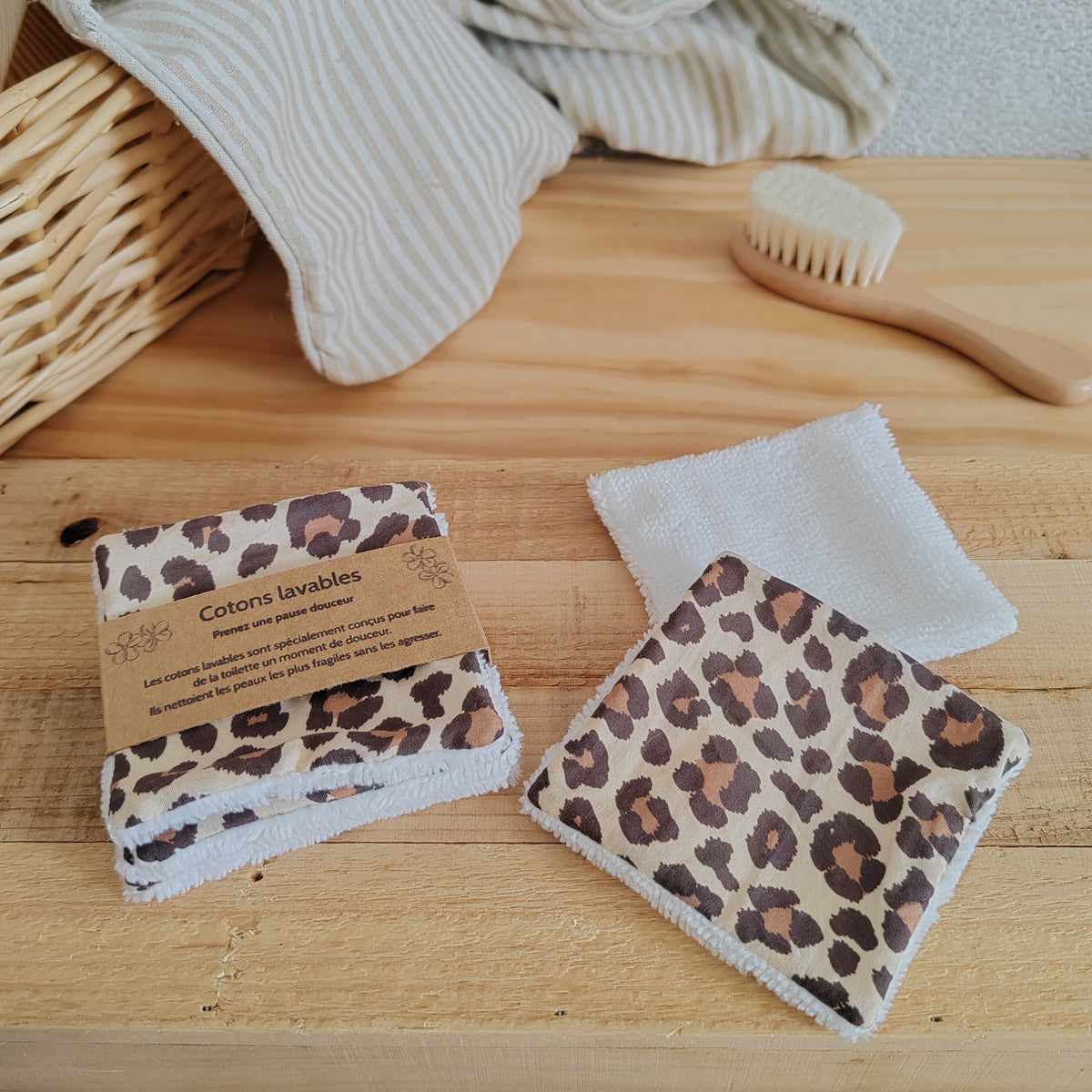 Lot de 4 Cotons lavables éponge bambou - léopard