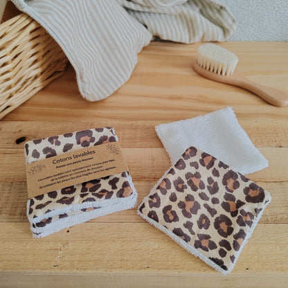Lot de 4 Cotons lavables éponge bambou - léopard