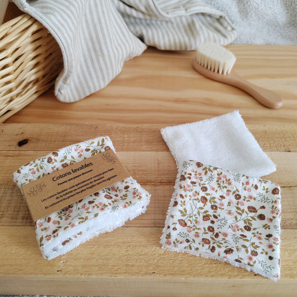Lot de 4 Cotons lavables éponge bambou - fleuri terra