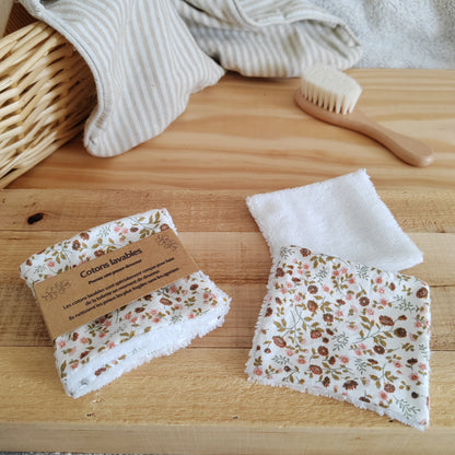 Lot de 4 Cotons lavables éponge bambou - fleuri terra