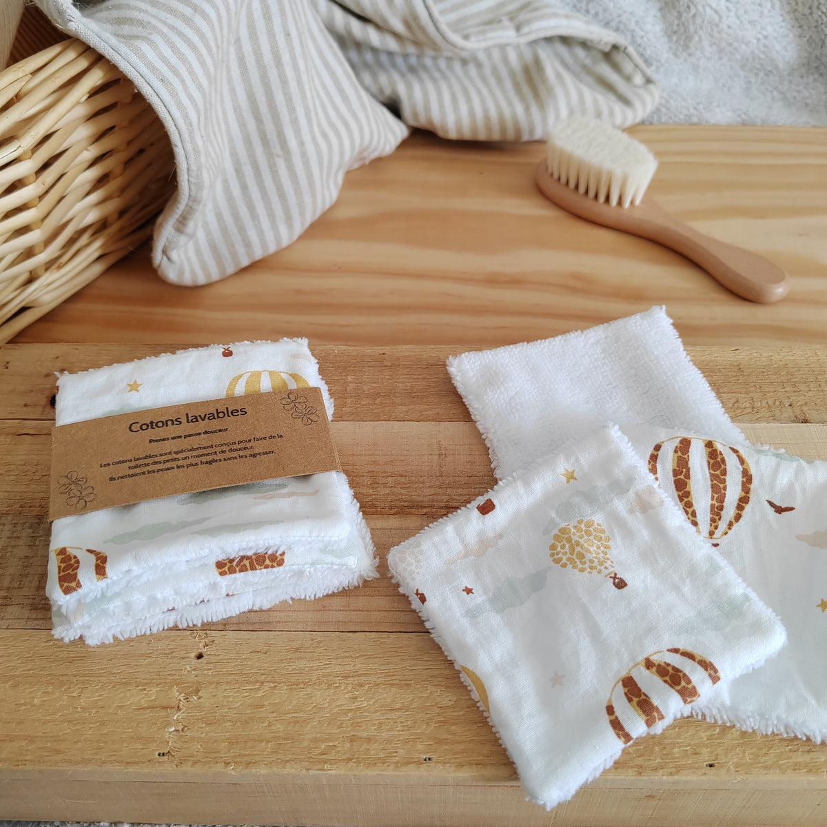 Lot de 4 Cotons lavables bébé éponge bambou - montgolfières
