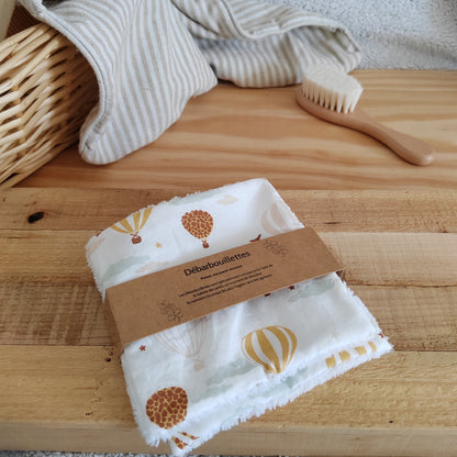 Lot de 2 Débarbouillettes bébé éponge bambou - montgolfières