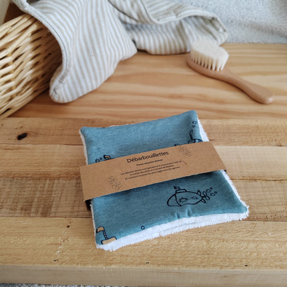 Lot de 2 Débarbouillettes bébé éponge bambou - sous-marins