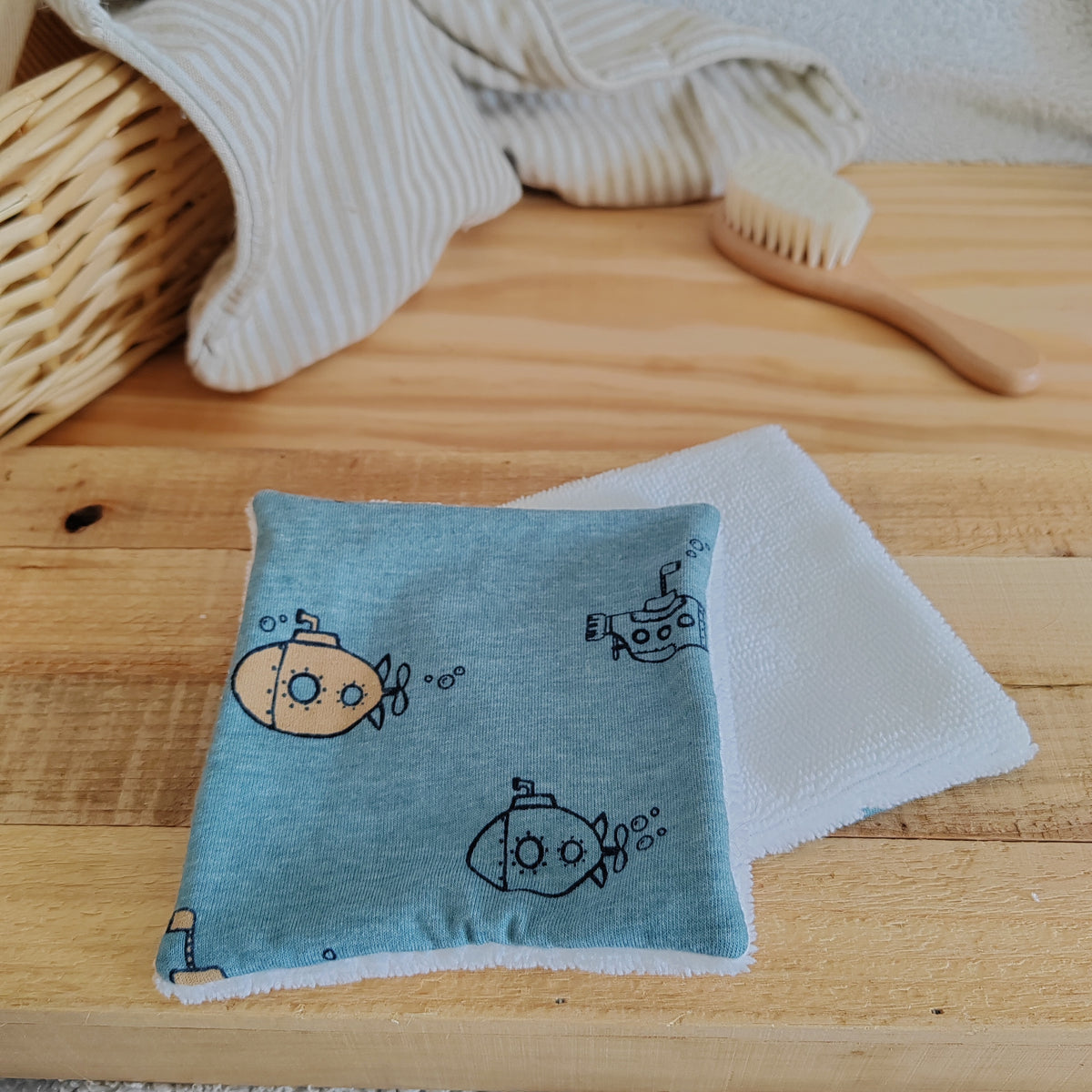 Lot de 2 Débarbouillettes bébé éponge bambou - sous-marins