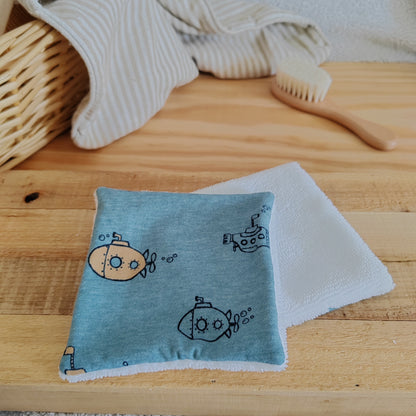 Lot de 2 Débarbouillettes bébé éponge bambou - sous-marins