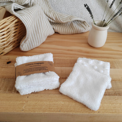 Lot de 4 cotons magiques démaquillants éponge bambou - blanc