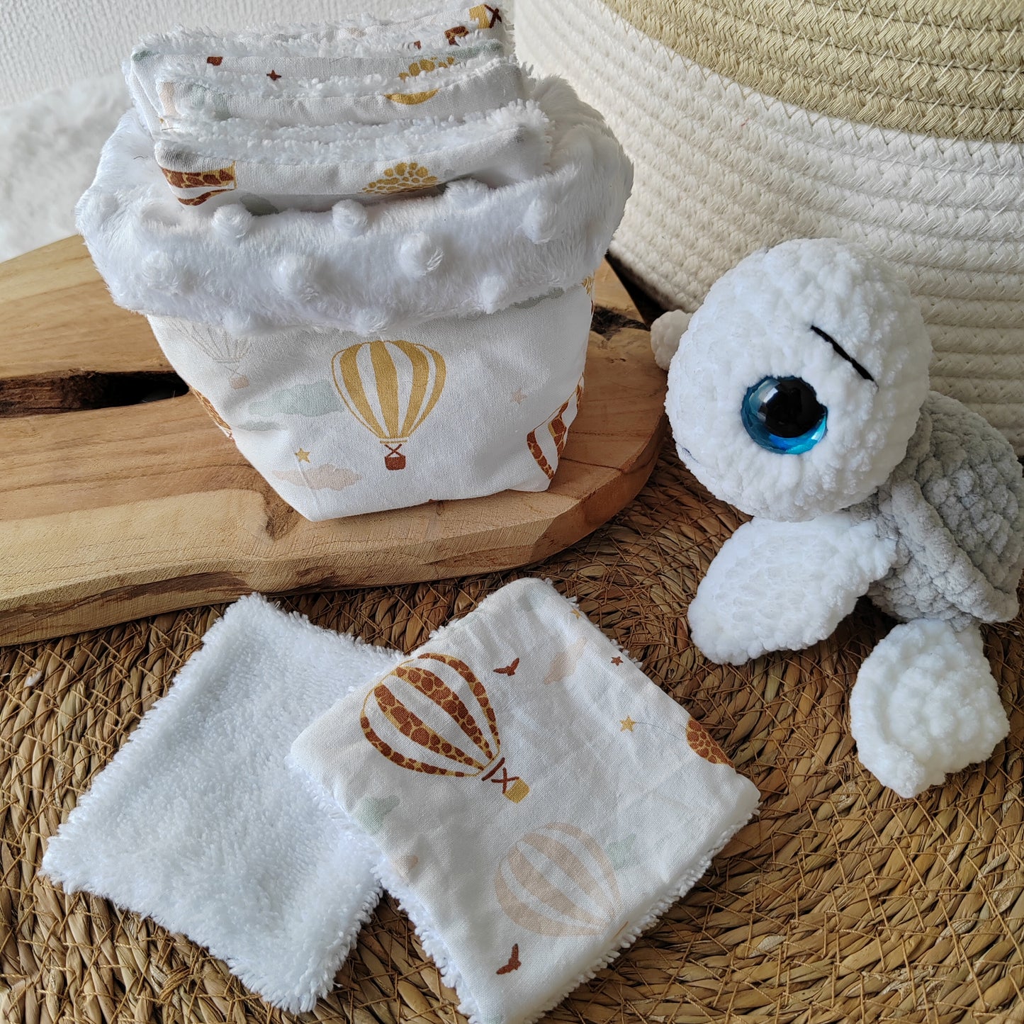 6 cotons lavables avec panier bébé