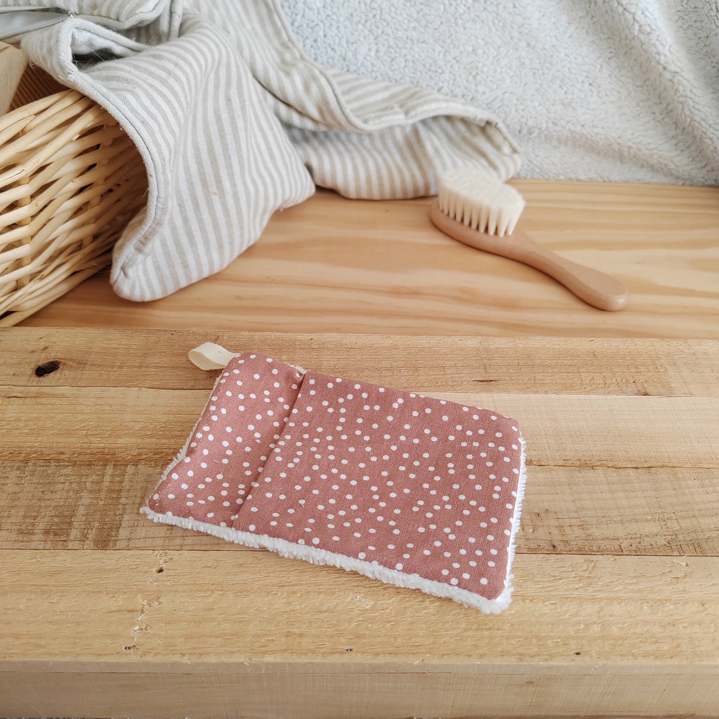Mini gant de toilette d'apprentissage pois terracotta