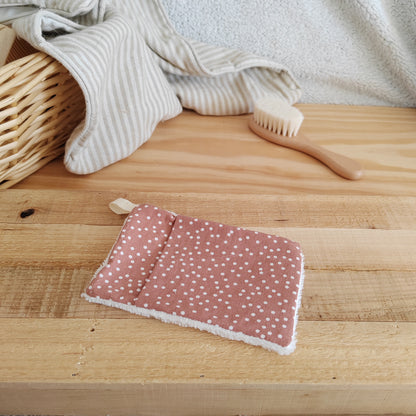 Mini gant de toilette d'apprentissage pois terracotta