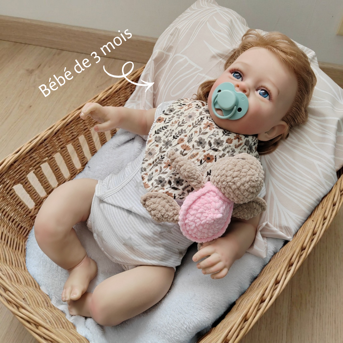 Tiny doudou tortue crochet - beige & rose