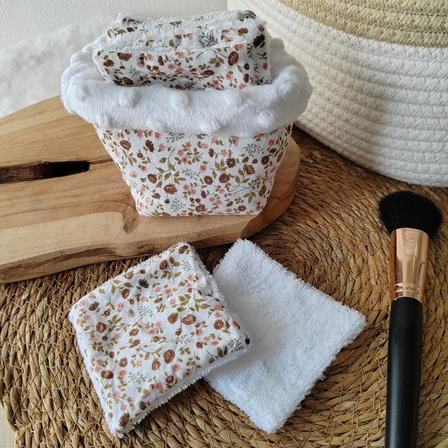 6 cotons lavables avec panier