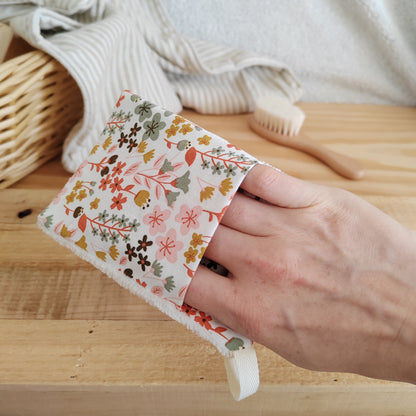 Mini gant de toilette d'apprentissage fleuri rouge