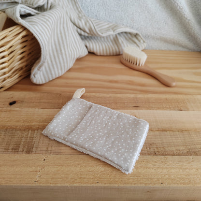 Mini gant de toilette d'apprentissage pois beige