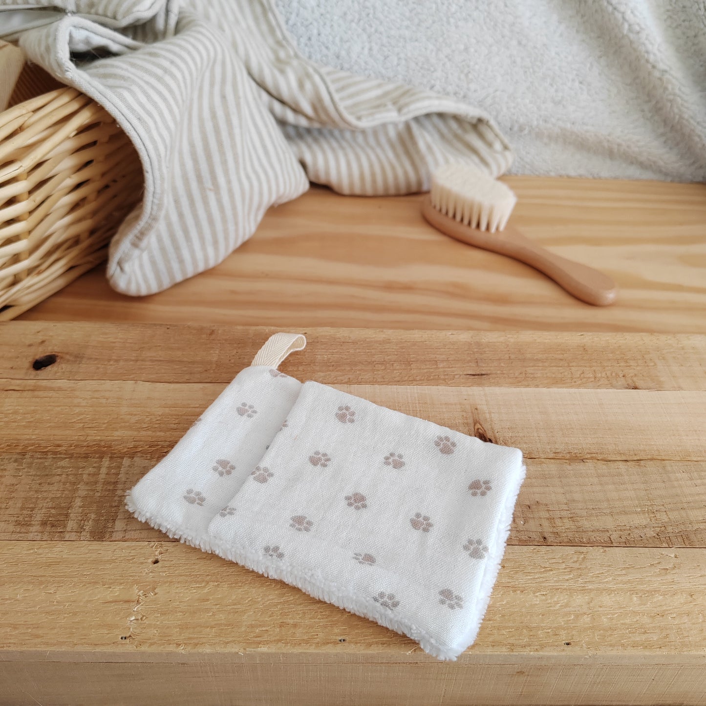 Mini gant de toilette d'apprentissage double gaze pattounes beige
