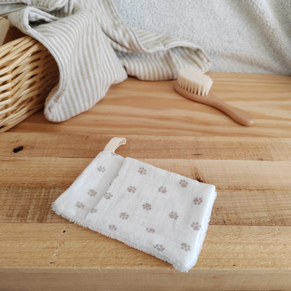 Mini gant de toilette d'apprentissage double gaze pattounes beige